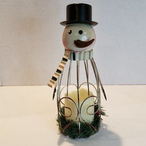 Winter Snowman Metal Tea Light Candle Holder Lantern GARLAND BASE DISTRESSED